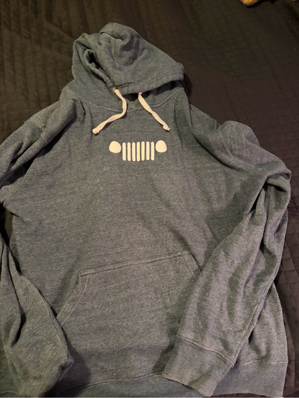 Jeep Men's Heather Slate Blue Pullover Hoodie with Jeep Grill Graphic